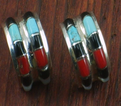 Earrings Native American Turquoise Channelwork Hoops